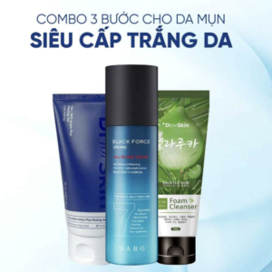 Combo chăm da bước Dr.FORSKIN: Da Giảm Mụn - Trắng Sáng - Mịn Màng: Sữa rửa mặt tràm trà, Serum dưỡng da Dabo và Gel tẩy tế bào chết Acsys Plus